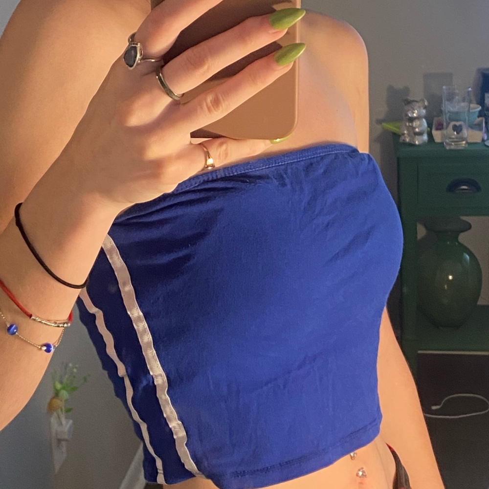 Blue with white stripes tube top